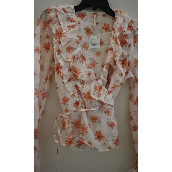 Free People Women's Sz S Ivory Combo Floral Printed Amanda Ruffle Top $98+ - Picture 4 of 11